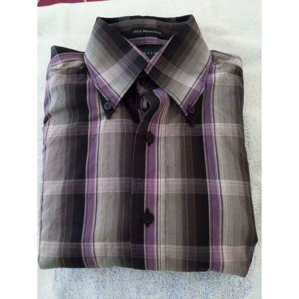 J Ferrar Modern Fit Men's Cotton Dress Casual Shirt - Size Small 14.5 Purple blk